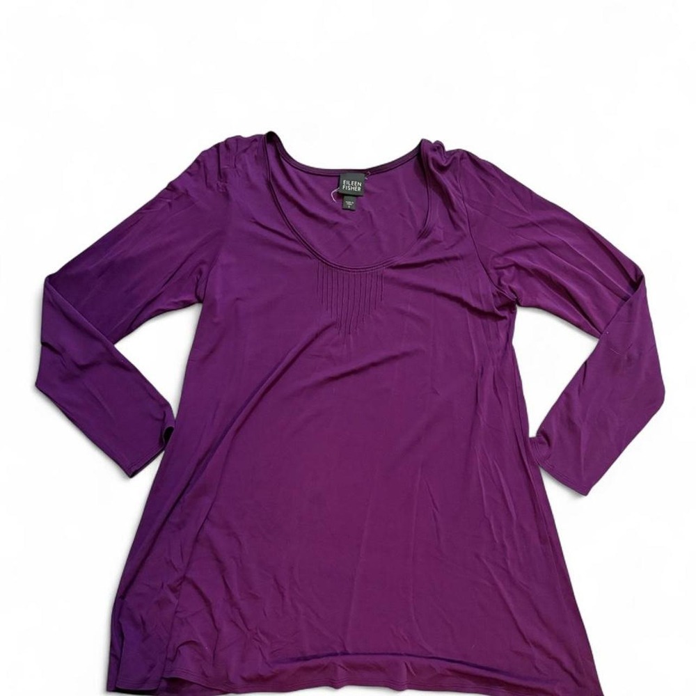 Eileen Fisher 100% Silk Tunic Top Women S Purple Long Sleeve Scoop Neck
